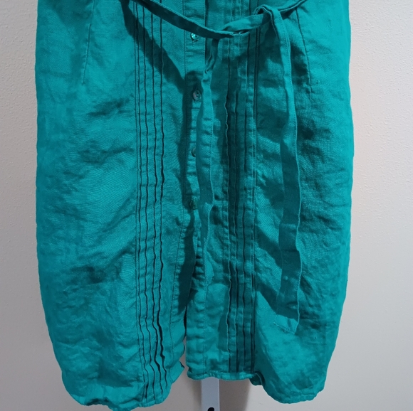 L.L. Bean Women's (Size 4P) Dark Green Button Sleeveless Dress with Ties - Picture 3 of 11